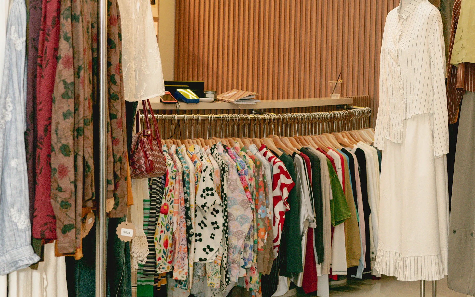 Boutique interior with clothing on display